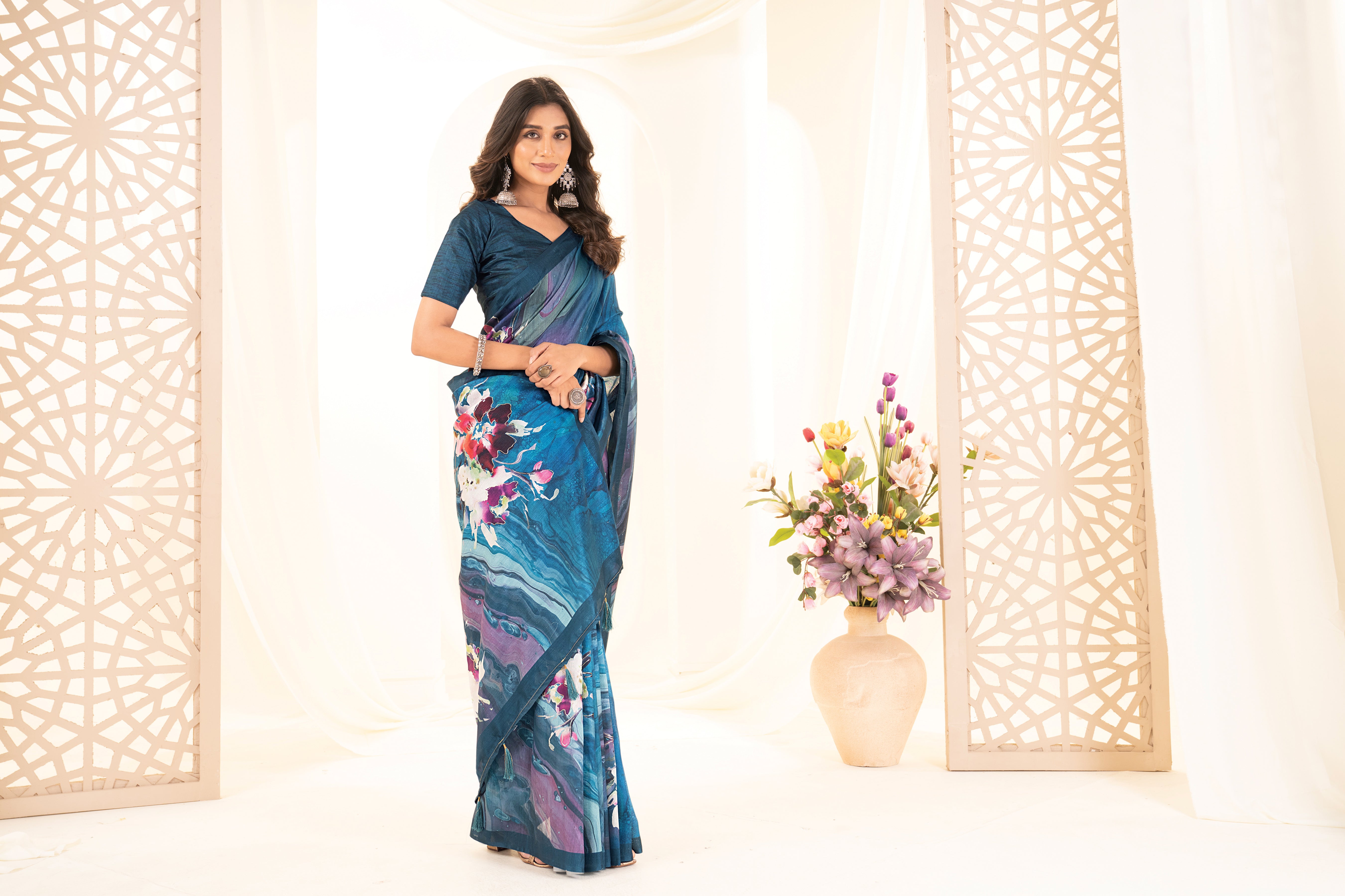 Rama Blue Tussar Silk Saree